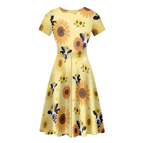 Image of AFPANQZ Womens Casual Summer Lightweight Vintage Dress Short Sleeve Midi Dress Knee-Long Luxury Formal Dress