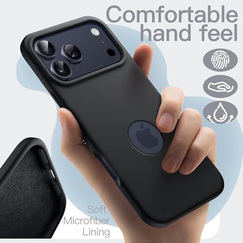 Image of Elzzi Microfiber Cover Compatible with iPhone 17 Pro Max Case, Silicone Protective Anti-Fingerprint Non-Slip Shockproof Back Cover - Black