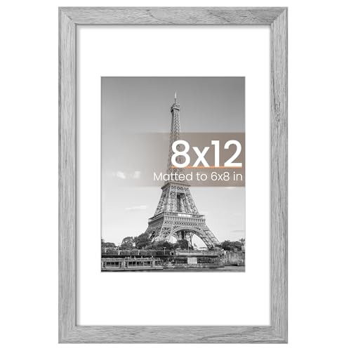 Image of upsimples 8x12 Picture Frame, Display Pictures 6x8 with Mat or 8 x 12 Without, Wall Hanging Photo Frames, Gray, 1 Pack
