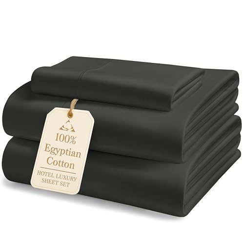 LANE LINEN 100% Egyptian Cotton Extra Long Twin Sheets, Long Staple Mercerized Cotton No Pill Fade Resistant Silky Sateen Weave for Soft & Comfy Good Night Sleep- Black by LANE LINEN - Used condition - US$46.41