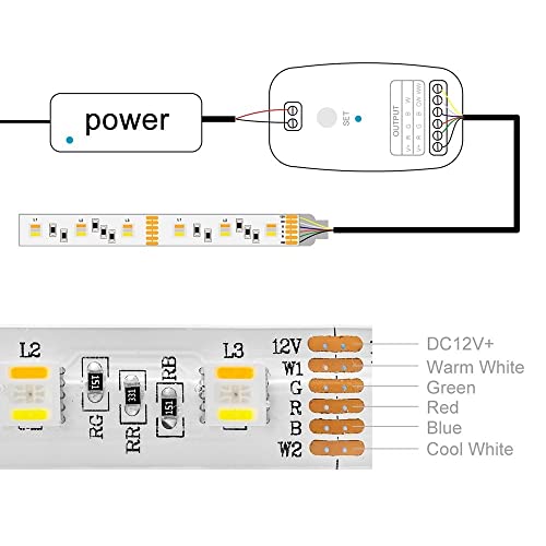 Tira de luces LED RGB WW CW 5 m DC12V IP65 impermeable miniatura 3