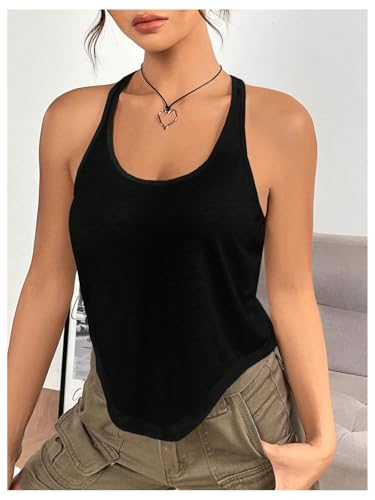 SweatyRocks Women's Summer Casual Racer Back Tank Top Scoop Neck Curved Hem Tops3