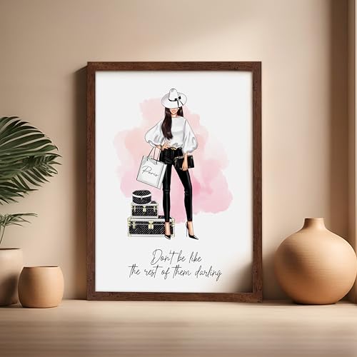 Image of Poster Master Don't Be Like The Rest of Them Darling Poster - Fashion Print - Positive Quote Art - Trendy Art - Gift for Women & Fashionista - Decor for Bedroom or Girls Room, 16x20 Brown Framed