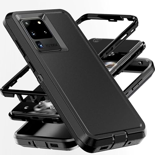 AYMECL Galaxy S20 Ultra Case Shockproof 3-Layer Full Body Protection, Military-Grade Drop Proof & Dustproof Rugged Heavy Duty Cover (No Screen Protector) - Black