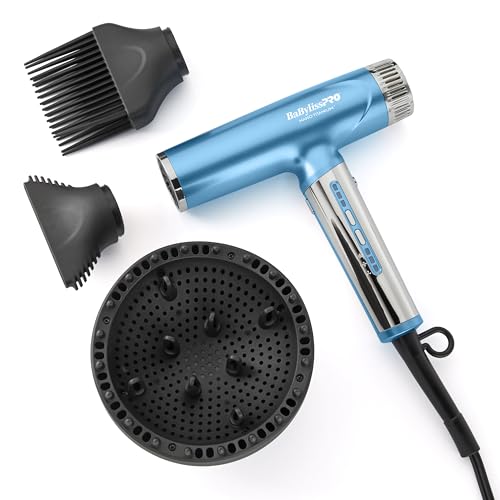 BaBylissPRO Nano Titanium Light Ionic High-Speed Hair Dryer with Diffuser, Portable Travel Blow Dryer, Professional Styling Tool Set, 9 Heat/Speed Settings, Dual Voltage, for All Hair Types