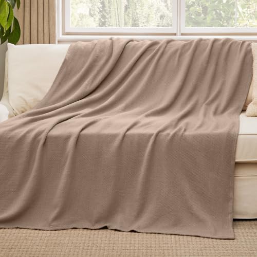 Image of Bedsure 100% Cotton Blanket, Herringbone Weave, Twin-XL, Coffee Brown