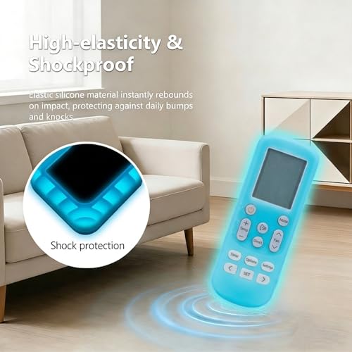 Image of Silicone Cover Compatible with Samsung Split Inverter Air Conditioner Remote Control, Shockproof, Stylish, Windfree 2026 Model Remote Cover - Glow in Dark Blue, Easy to find in Darkness