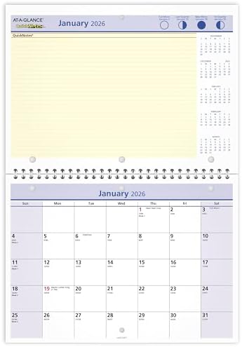 AT-A-GLANCE 2026 Wall & Desk Calendar, Monthly, 11" x 8", Small, Daily Blocks 1.25” x 1.25”, QuickNotes (PM502826)