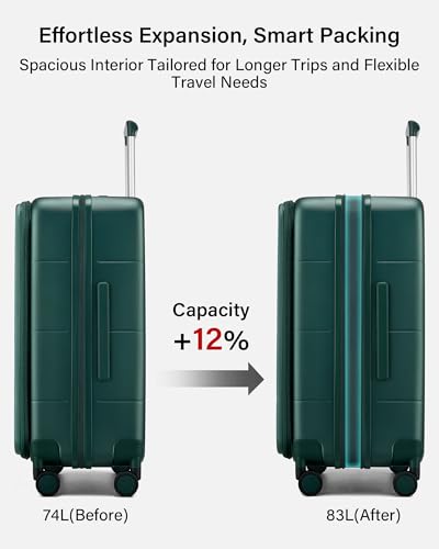 Image of Hanke Hardside Expandable Checked Luggage, 24 Inch Top Opening Trunk Luggages with Spinner Wheels, All-PC Hard Shell Suitcase, Lightweight TSA Checked-Medium(Blackish Green, 83L)