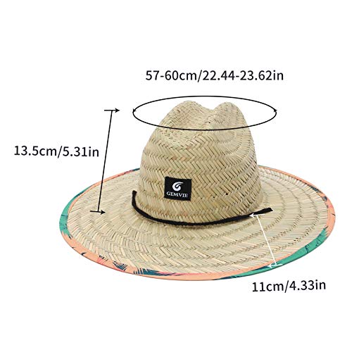 Gemvie Men & Women's Straw Sun Hat,Upf 50+ Straw Lifeguard Hat Printed Under Brim Beach Straw Hat Outdoor Fishing Sun Hat #TOP6