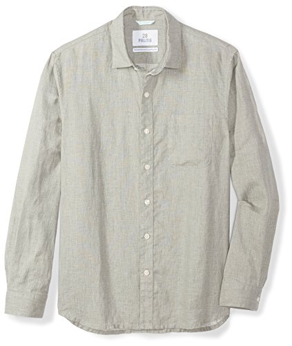 Amazon Brand - 28 Palms Men's Standard-Fit Long-Sleeve 100% Linen Shirt, Grey, X-Large