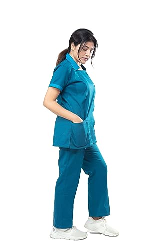 Image of UNIFORM CRAFT Women's Polyester and Cotton Twill Nurse Uniform Scrub Set with Collared Neck and Elastic Bottom, Jazz Blue (M)