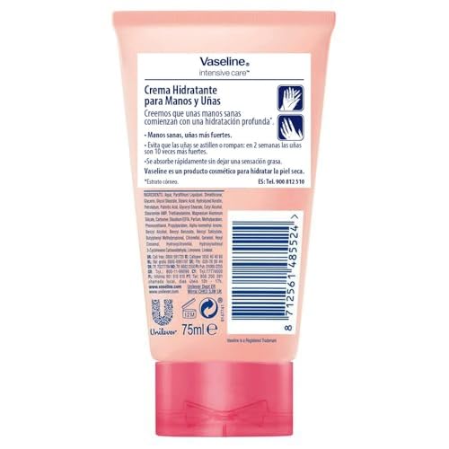 Image of Vaseline Healthy Hands Stronger Nails Hand Cream 75ML - Keratin Enriched Intensive Care Moisturizer for Dry Hands & Nail Strengthening