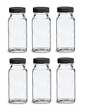 Nakpunar 6 pcs 6 oz French Square Glass Spice Jars with Shakers - Black lids and shaker insert