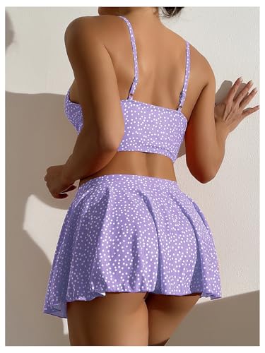 SweatyRocks Women's Polka Dots Bikini Sets High Waisted Swim Skirt and Push Up Bikini Top Bathing Suit2