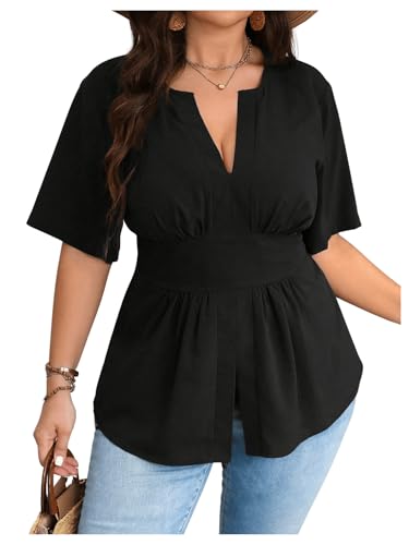 GORGLITTER Women's Plus Size Peplum Tops Short Sleeve V Neck