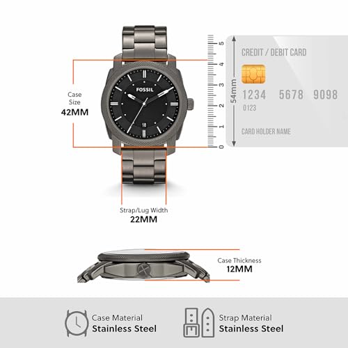 Fossil Machine uhr f&uuml;r Herren, Quarzwerk mit Edelstahl- oder Lederarmband, Dunkelgrau, 42MM