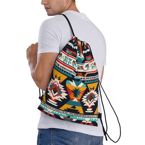 Native American Pattern Print Workout Bag,Gym Drawstring Bag For Men And Women,For Sports,Travel And More3