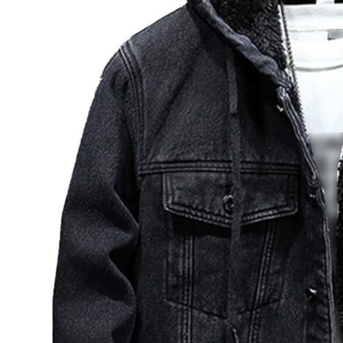 Men's Fleece Lined Denim Hoodie Jacket Casual Long Sleeve Button Down Trucker Coat Warm Winter Hooded Jean Jackets4