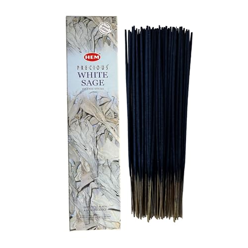 Varillas de Incienso HEM White Sage (Salvia Blanca) - 1 Paquete de 100 g (80-90 Varillas) - Aromaterapia - Meditación - Yoga - Packaging EcoFriendly