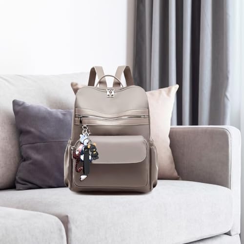 Mochila de couro PU para mulheres moda multiuso design mochila de viagem (cáqui)