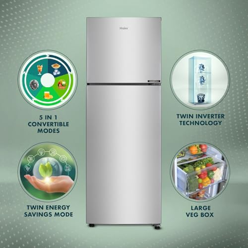 Image of Haier 240L 3 Star Frost Free Top Mount Double Door Refrigerator|5 In 1 Convertible Modes|Twin Inverter|200% Faster Ice Making in 49 Minutes (HEF-253GS-P, Moon Silver)