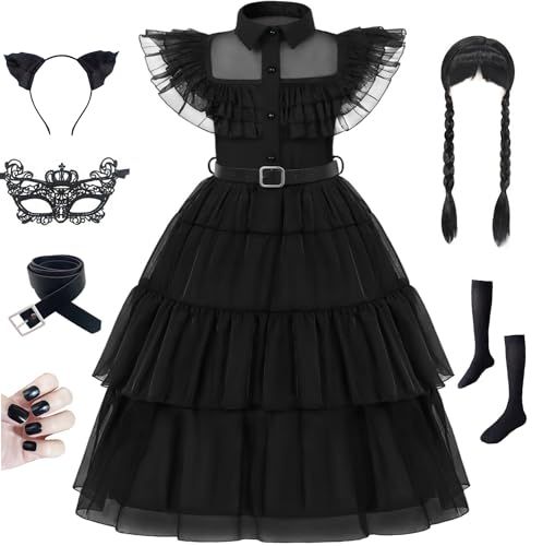 SZ-TONDA Girls Black Princess Costume Dress Outfit Kid Role Cosplay Birthday Party Apparel Merchandise Accossories