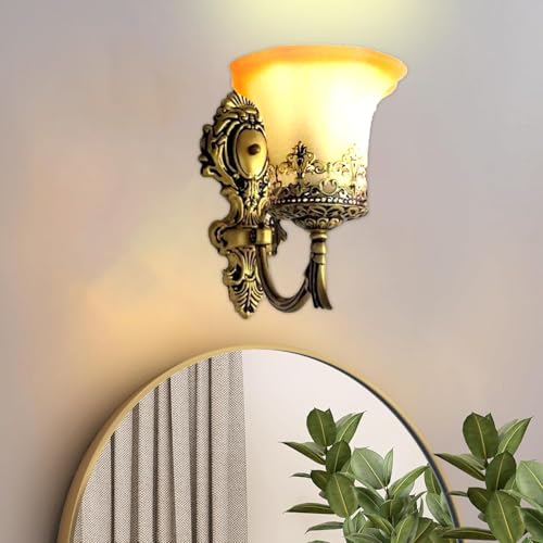 Image of GreyWings Antique Bronze Wall Light for Home Vintage Metal & Glass Decorative Wall Lamp with Wall Sconce for (Bulb not Included) Pack of 1