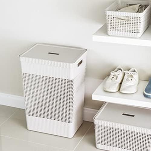 Ou Cesto de Roupas com Tampa 49L Branco Linha Grid
