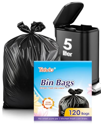 5 Liter 120 Counts Strong Trash Bags Garbage Bags, Bathroom Trash Can Waste Basket Liners, Small Plastic Bags for home office kitchen, fit 5 Liter 5L, 1 Gal, Black