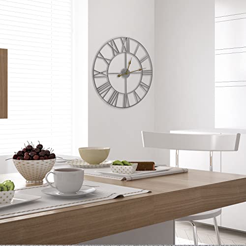 Sorbus Analog Wall Clock - Roman Numeral Style, Battery Operated Decorative Clock - Kitchen, Living Room, Bathroom Decor - 24 Inches (Silver) #TOP3