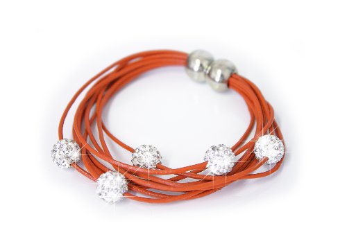 Preisvergleich Produktbild Damen Armband Shamballa Lederarmband Modeschmuck Modearmband Schmuck Accessoire Armbänder Magnetschließe mit 5 Strass Kugeln"mango" von der Marke MyBeautyworld24