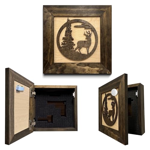 Bellewood Designs Buck in Nature Gun Safe Shelf - Handcrafted Gun Concealment Furniture - Quick Access Gun Shelf Hidden Storage with Magnetic Lock - Hidden Gun Safe for Discrete Firearm Storage