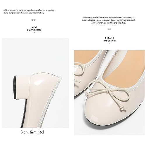 Image of Women's Classic Closed Round Toe Patent Leather Bow Block Heel Loafers - Retro Shallow Slip-On Low Heel Casual Office Dress Shoes