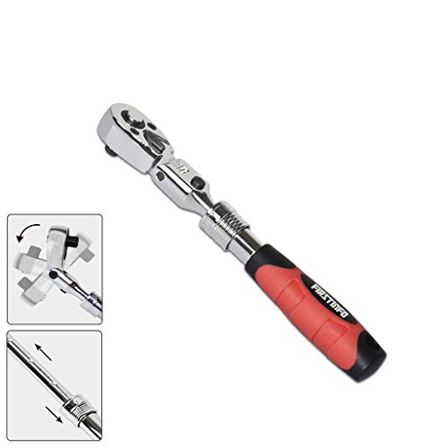 FIRSTINFO 1/4-Inch Drive Locking inc Flexible Extendable Ratchet Wrench Reversible, Soft-Grip with 72-Tooth Geared Action (Length: 6.7 to 8.6 inches)