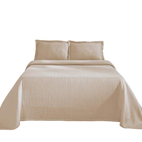Superior Cotton Fleur De Lis Bedspread Set, Warm Blankets, All-Season Bedding, Bedroom Decor, Decorative Boho Medallion Coverlet, Includes 1 Bedspread, 2 Pillow Shams, Queen, Peach