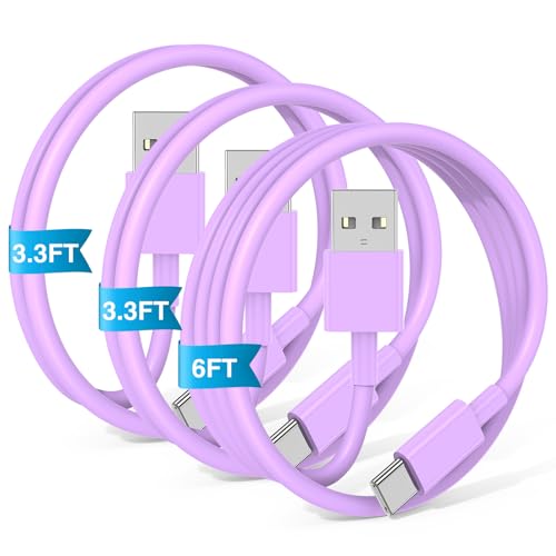 Image of 3-Pack Purple [3.3FT+3.3FT+6FT] USB A to USB C Cable，USB to USB C Car Carplay Cable for iPhone 16 15 Pro Plus Pro Max，for iPad Pro /Air /Mini，for Samsung S24 /S23 /S22 /S21，for MacBook Pro /Air and More