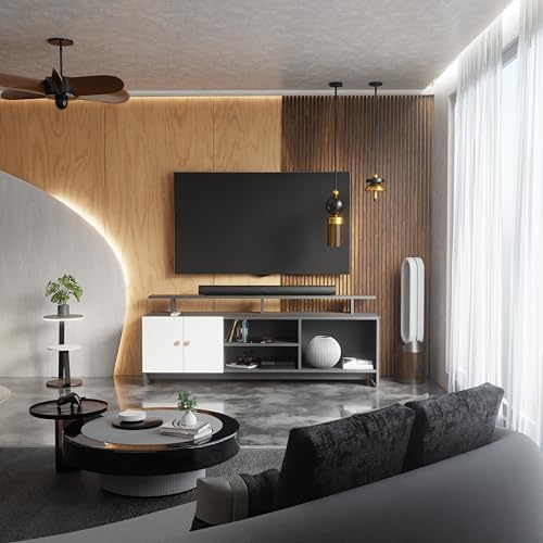 Image of TV Unit for Living Room | TV Cabinet & TV Stand | TV Table for Living Room | Modern Furniture for Home | Assembly-DIY | Color-Grey & White
