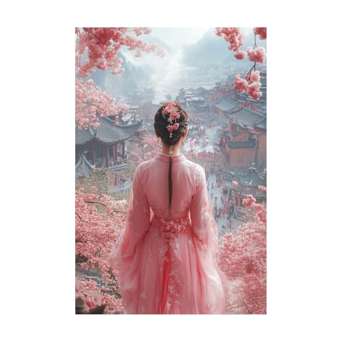 Tableau Hanfu pour raviver un mur blanc - Toile artistique rose 60x90