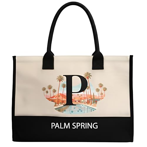 Image of Salt Earth Cotton Canvas Tote Bag - Alcatraz Island Landmark Design with Custom Initial, Durable Shoulder Bag for Women