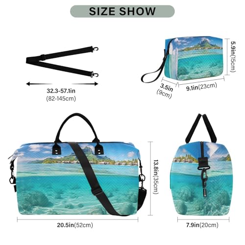 Travel Duffel Bag Tropical Beach Underwater Gym Bag Sports Tote Bag with Multiple Interior Pockets Shoulder Weekender Bag for Women Men with Toiletry Bag 20.5”x 7.9”x 13.83