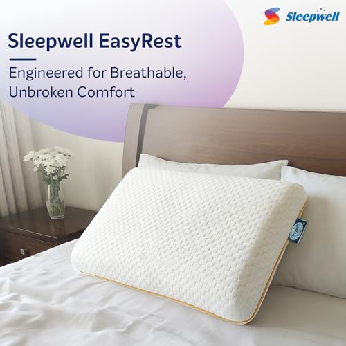 Image of Sleepwell Easy Rest Pillow | VPF Foam | Neck Support & Pressure Relief | Everyday Comfort | Light & Durable | Medium Soft Firm | Breathable | Machine Wash | 24 x 16 Inches | Pack of 1