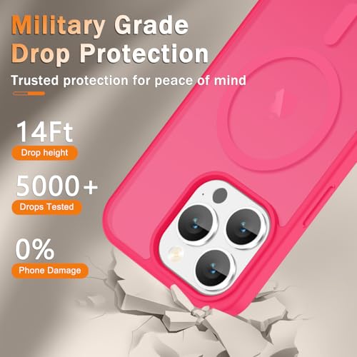 Image of YENAPOON for iPhone 15 Pro Max Case, Matte Magnetic Phone Cover [with 1 Screen Protector] [Support for MagSafe] [Shockproof Military Grade Protection] Translucent Frosted Back, Hot Pink
