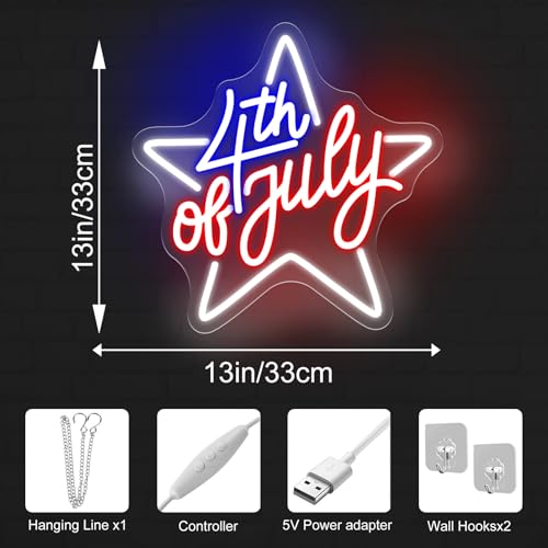 Image of Happy 4TH of July Decors Neon Sign Happy Independence Day Led Sign 4th of July Celebration Light Patriotic Welcome Memorial Day Decoration, 13 inchx13 inch