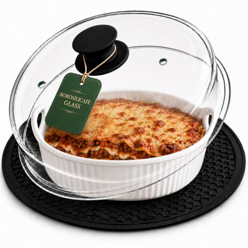Image of 2 in 1 EZMO 10-Inch Glass Microwave Splatter Cover for Food with Silicone Mat