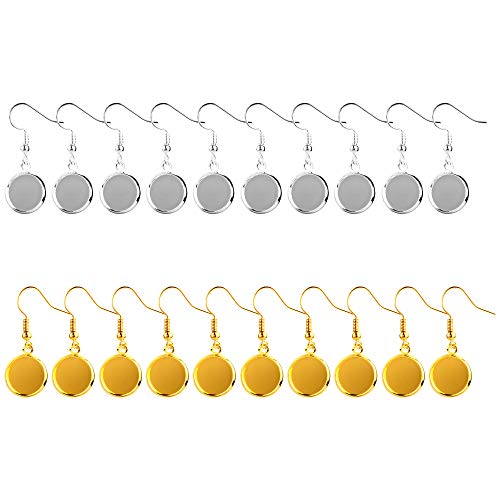 Belerry [40 Pcs] Earring Wire Hooks Fit 12mm Cabochon Settings Trays Stainless Steel Earrings Bezel for DIY Jewelry Making,Gold and Silver