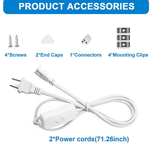 2FT LED Light Fixture, 24W 6500K Cool White 2680LM Super Bright T8 Integrated Fixture Under Cabinet and Utility Shop Light D-Shape Triple Rows Tube Corded Electric with Built-in ON/Off Switch (2 Pack)