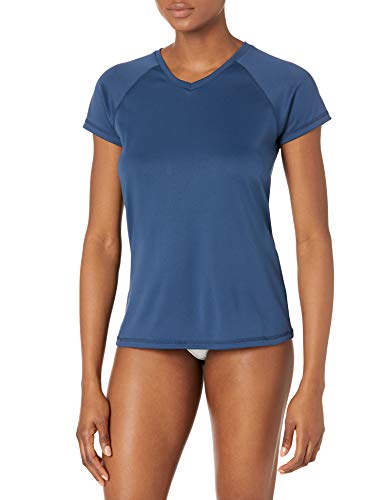 Kanu Surf Women s UPF 50+ Short Sleeved Active Swim Shirt Rashguard & Workout Top, Solid Navy, Large