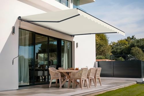 Cazeboo Store banne Monobloc Manuel 4x3m - Toile Beige 320g/m² UV50+ - Aluminium Gris Anthracite - Inclinaison réglable 30°-100° - Store extérieur terrasse Jardin