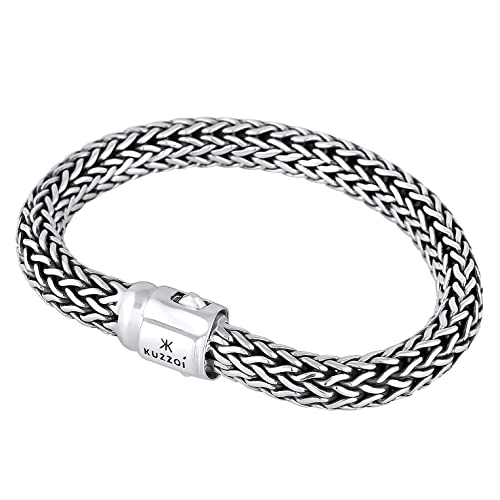 Kuzzoi 925 Sterling Silver Round Byzantine Bracelet For Men, Length 8,27 Inch, Width 0,39 Inch, 1.87 Oz #TOP1